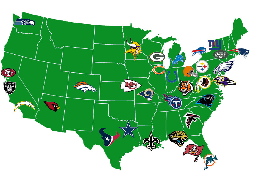 States With Nfl Teams Map